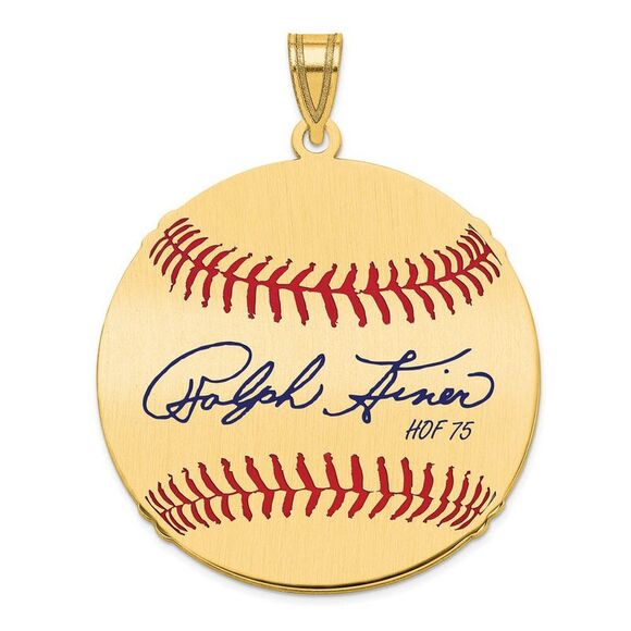 14K Gold Plated Ralph Kiner Signature LG Enamel Baseball Pendant